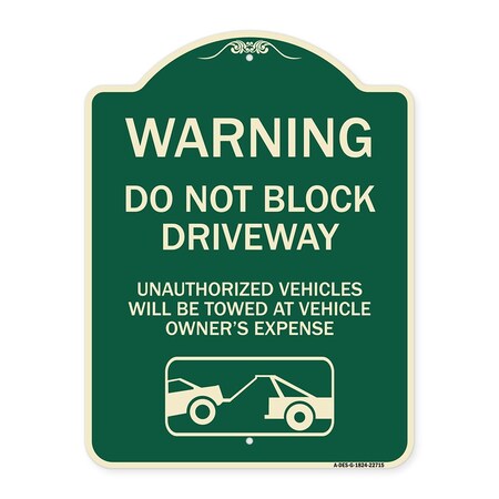 Signmission Warning Do Not Block Driveway W/ Graphic Heavy-Gauge Aluminum Sign, 24" x 18", G-1824-22715 A-DES-G-1824-22715
